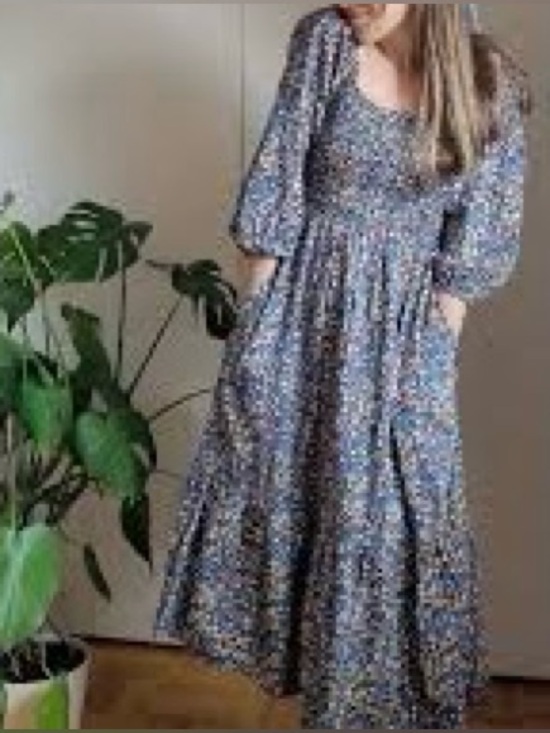 GAP Dresses & Skirts - GAP Navy Floral Smocked Midi Dress with Puff Sleeves Cottagecore EUC Size S